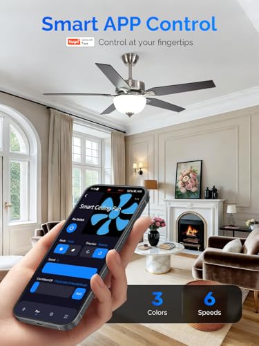Orison 52 inch Indoor Ceiling Fan with Light, Flush Mount Ceiling Fans with Remote/APP Control, Smart Ceiling Fan for Bedroom, Living Room, Dimmable LED, Reversible Motor, 5 Blades - Image 3