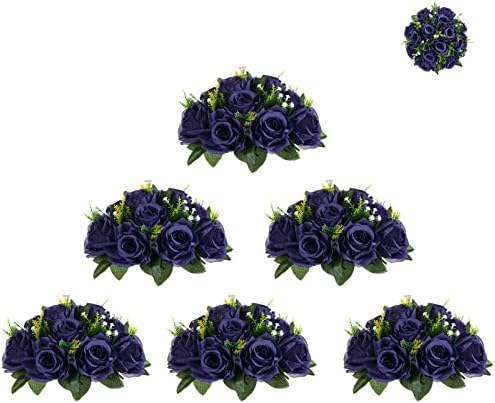 BLOSMON Flower Centerpieces for Tables Wedding 10 Pcs Dusty Blue Fake Flowers Rose Arrangement Bouquet Floral Centerpiece Balls Artificial Wedding Center Pieces of Valentines Day Home Party Decor