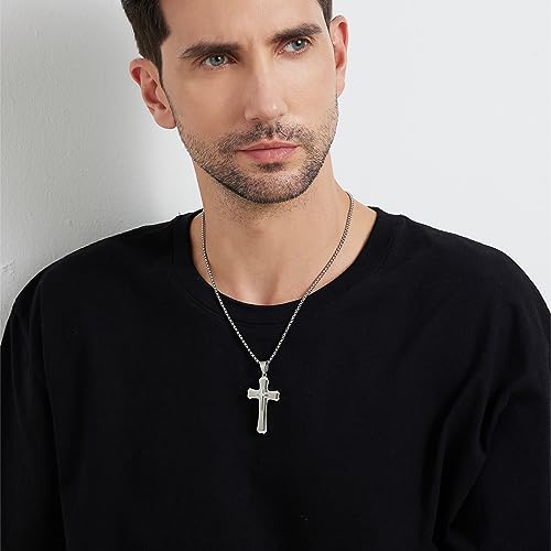 Men's Cross Necklace 316L Stainless Steel Large Heavy Cross Pendant for Men Polished Jewelry Rolo Chain with 22'' 24'' 26''2