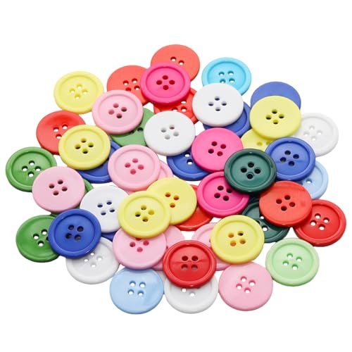 Lilaly 50 PCS 3/4 inch Resin Buttons for Crafts, 4 Holes Colorful Buttons, for Sewing, DIY, Crafts Scrapbooking (Colorful)