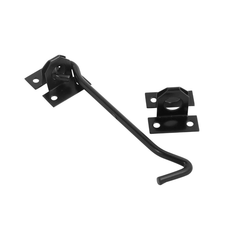 Dzina Wire Cabin Hook & Eye - Black for Shed Gate Door Latch Includes Screws (150mm (6 Inch))
