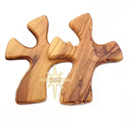 Dacaret Factory, Bethlehem Star Gifts Lot of 2 Healing Crosses Olive wood Clinging Crosses, 5In fits perfectly in the hand for praying, comfort cross, First Communion. Adult and Senior Palm Cross.