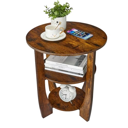 ZEXVIDA Beistelltisch Rund Holz, Couchtisch Vintage Pastoralstil...