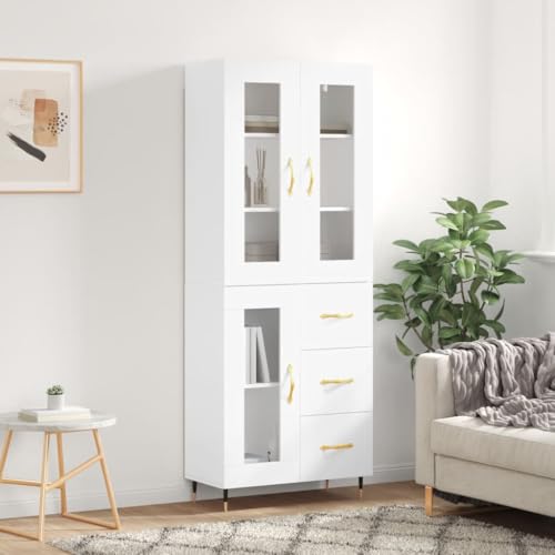 Frdhee Armario aparador, color blanco, 69,5 x 34 x 180 cm, material de madera, vitrina de cocina para cocina, salón, entrada
