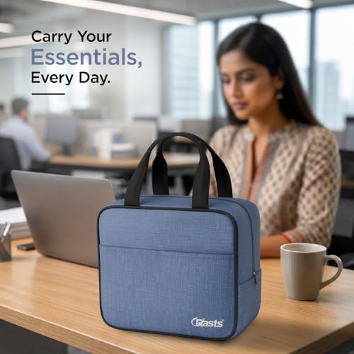 Image of Crasts Insulated Travel Lunch Bag for Office, School & College Waterproof Thermal Tiffin Bag for Men, Women & Kids | Small Lunch Carry Bag with Front Pocket for Picnic Daily Use Lunch bag (Light Blue)