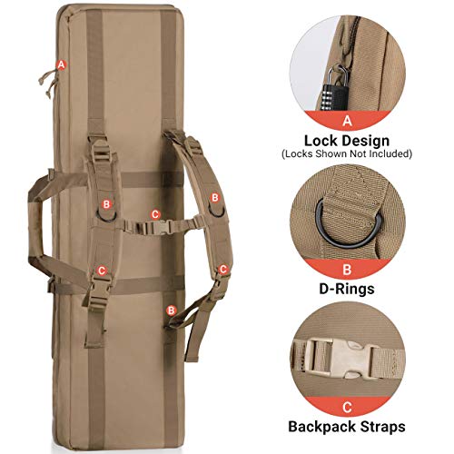 HUNTSEN Tactical Double Long Rifle Pistol Gun Bag Firearm Transportation Case Double Rifle Bag Outdoor Tactical Carbine Cases Water Dust Resistant Long Gun Case Bag