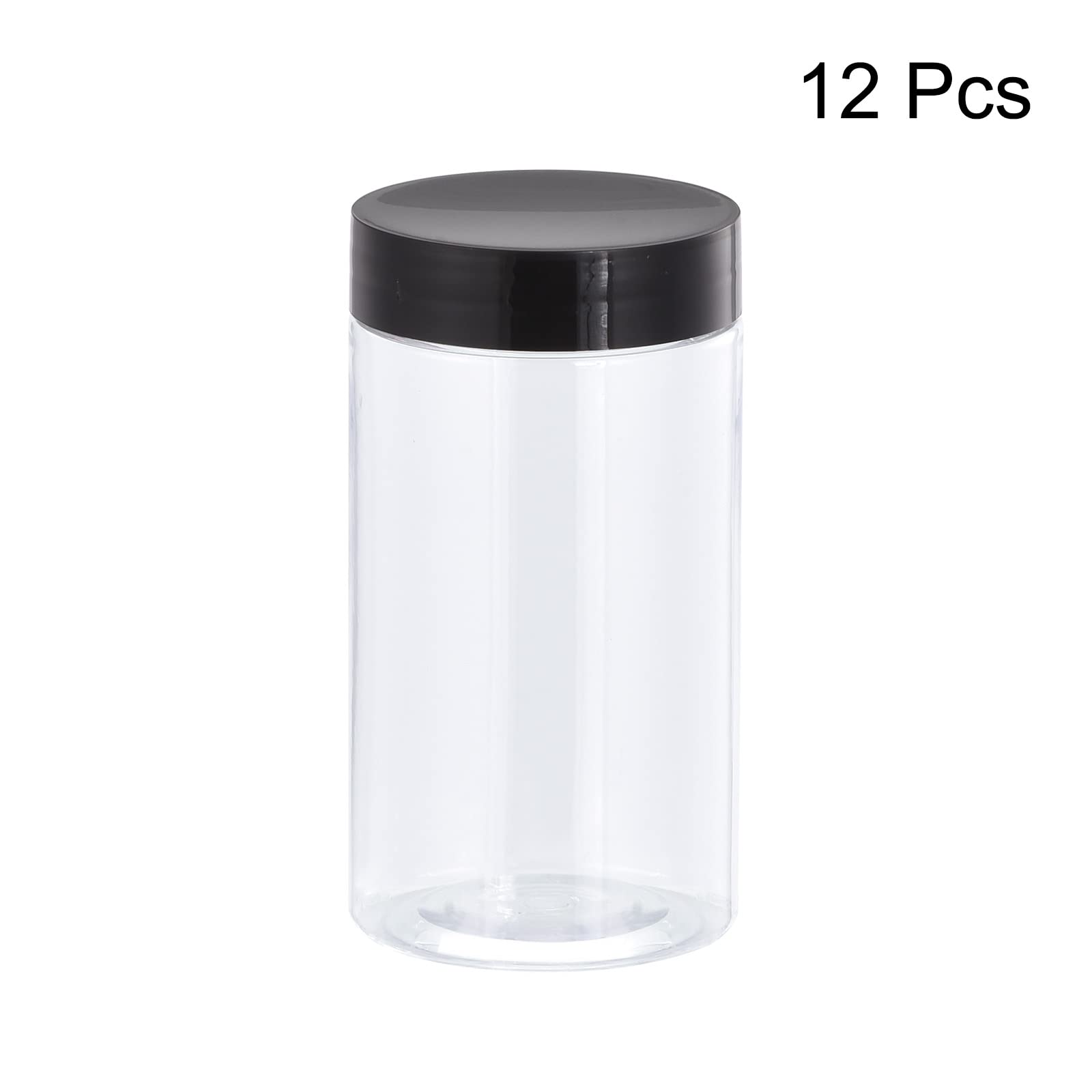 sourcing map Pots Ronds Plastique avec Noir Vis Haut Couvercle, 8oz/ 250ml Large Ouverture Transparent Conteneurs Vides pour Stockage, Organisation, 12Pcs