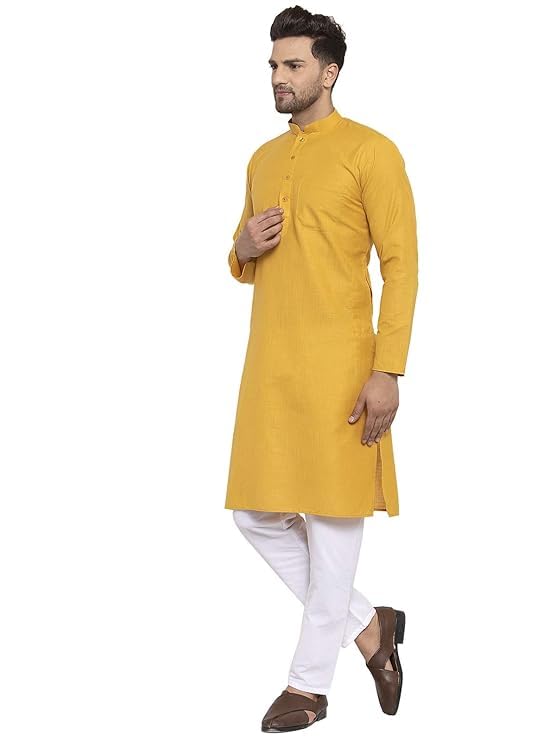 Solid Black Cotton Kurta With White Drawstring Pyjama Set | Long Sleeve Ethnic Wear Festive And Casual Events For Men2