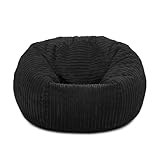 Bags of Beans Adult Corduroy Bean Bag Pre Filled - Comfortable Lounger Chair - Breathable Fabric Recliner Beanbag Seat for Living Room, Gaming and Bedroom Furniture 92(D) x92(W) x57(H) (Black)