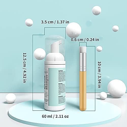 Shampoo e escova de extensão de cílios limpador de espuma de pálpebra sem parabenos e sulfatos, 100%
