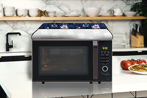 Image of The Furnishing Tree PVC Waterproof Microwave Oven Cover Compatible for 20 L Solo 20PM-MEC1 Floral Pattern Blue