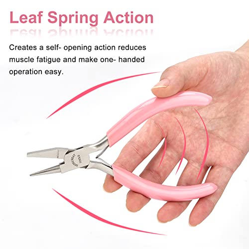 Benecreat 5 Inch Pink Flat Nose/Round Nose Pliers With Non-Slip Handle, Wire Working Bending Pliers For Diy Jewelry Making #TOP3
