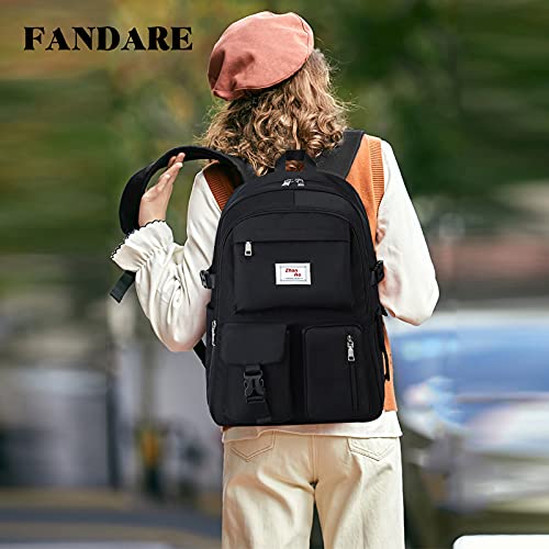 FANDARE Casual rugzak, school, college, schooltas, meisjes, jongens, tas voor school, voor 15,6 inch laptop, casual dagrugzakken voor school, reizen, werk, waterdicht, polyester, zwart., L