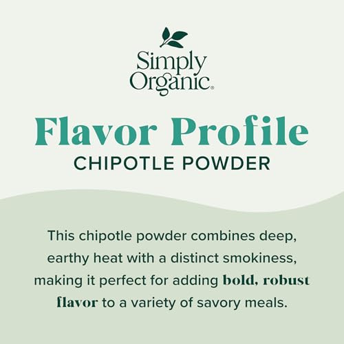 Simply Organic Chipotle Powder, 2.65 Ounce, Dried Smoked Jalapeno Peppers, Rich Aroma, Warm Smoky Taste With Mild Heat