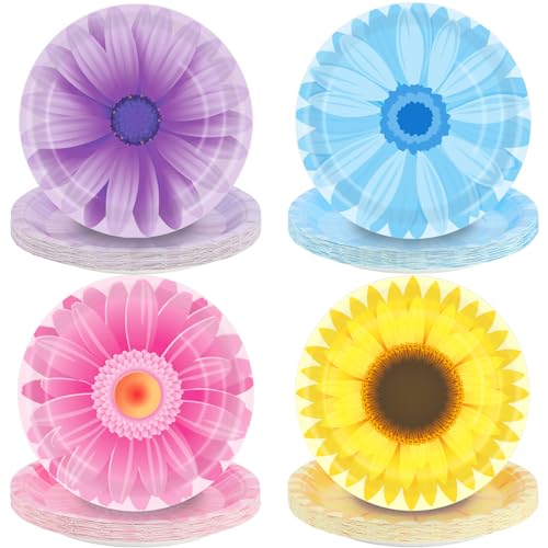 Chunnin CN0132 48Pcs Spring Flowers Party Paper Plates For Easter Themed Party Supplies 7 Inch Sunflower Birthday Party Disposable Plates cover