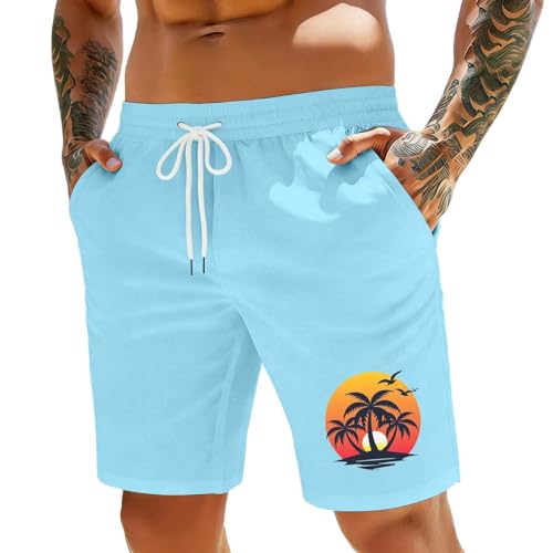 Pantalones Cortos Hombre Verano Playa Ligeros Cintura Diario Exterior Comodidad Paseo (Light Blue, S) c58