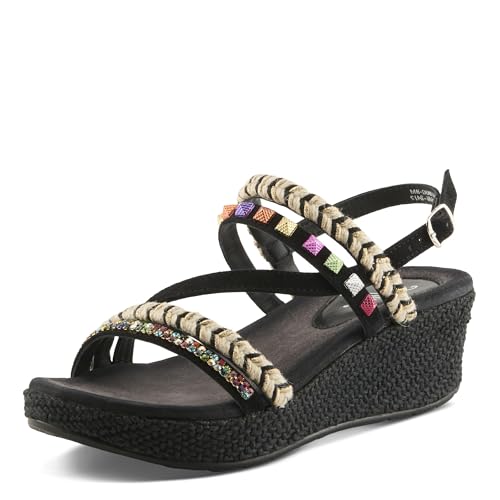Azura Women's HUGBUG Wedge Sandals - Suede, Jeweled Upper, Adjustable Buckle, Made in India