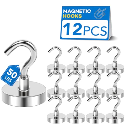 Image of LOVIMAG Magnetic Hooks, Cruise Essentials 2026, 12 Pack-50LBS | Heavy Duty Strong Magnet Hook for Cruise Cabin, Refrigerator Fridge, Ship, Classroom, Kitchen Grills, Silver