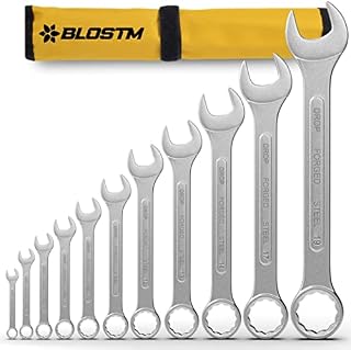 BLOSTM Combination Spanner Set - 11-Piece Spanner Set (6mm-19mm), Chrome Plated, Drop Forged Double-Ended Metric Spanner Set, Ideal for DIY Projects & Repairs, Includes Roll-Up Storage Pouch - 11 PCS