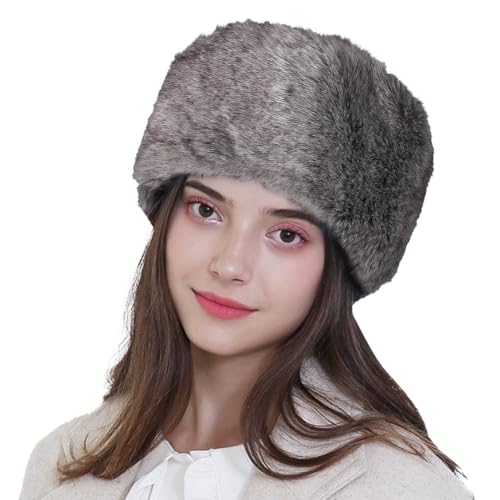 Image of Faux Fur Cossack Hat Fuzzy Trapper Trooper Hat Windproof Warm Russian Ushanka Winter Ski Hunting Cap Unisex