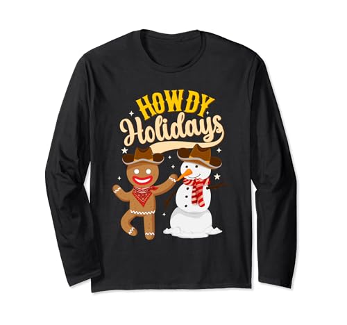 Western Christmas Cowboy Gingerbread Snowman Howdy Holidays Maglia a Manica