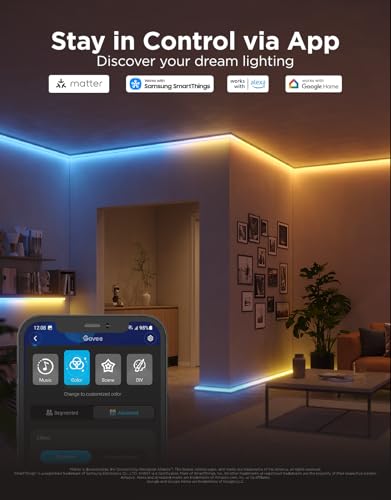 Govee RGBIC LED Strip Lights 32.8ft with Covers, Smart Lights Work with Alexa and Google Assistant, LED Diffuser Channel with LED Lights for Bedroom, Skirting Lines, Studio, Cabinet - Image 5