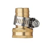 Hanobo 2 Pack Brass 5/8 Inch Female Thread Garden Hose Connectors Repair Mender with Clamps