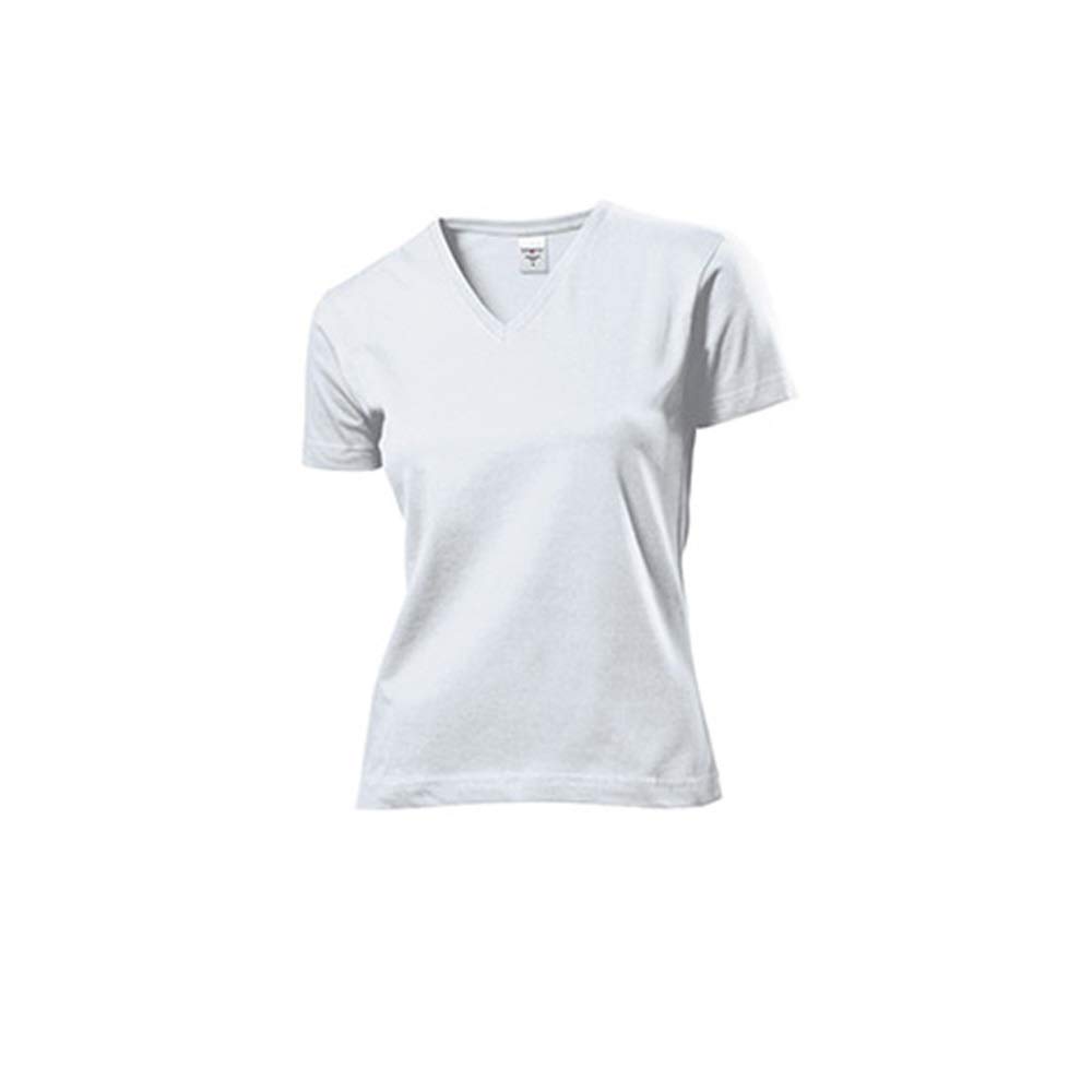 Stedman Apparel Women's Classic-T V-Neck/ST2700 Regular Fit Short Sleeve T-Shirt, White, Size 10 (Manufacturer Size:Small)