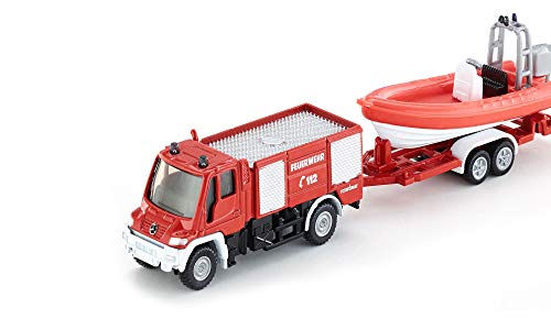 siku 1636, Feuerwehr Unimog mit Boot, Metall/Kunststoff, Rot, Schwimmfähiges Boot – Bild 6