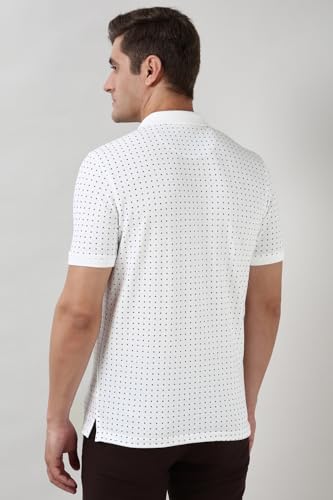 Image of Peter England Men's Cotton-Polyester Micro Matrix Polo Shirt - Casual Wear | Minimal & Modern