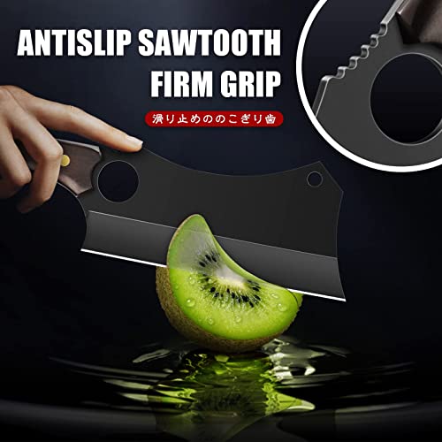 ROCOCO Butcher Meat Cleaver Knife - Hand Forged Meat Cutting Knife with Sheath Outdoor BBQ Camping Birthday Christmas Gift Idea Men Black 5.9"