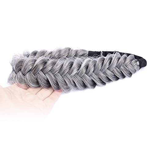 BOBIYA Messy Wide 2 Strands Synthetic Hair Braided Headband Classic Chunky Plaited Hair Headband for Women Girl (Dark Gray) - Image 2