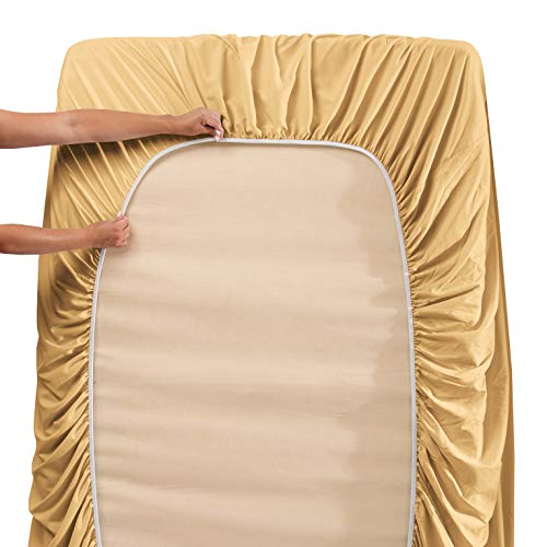 Image of Hearth & Harbor Extra Deep Pocket Full Sheet Set, Camel Gold | 4 Piece Bed Sheet Set, Ultra Soft & Breathable, Fits Up to 24 inch Mattress, Hotel Luxury