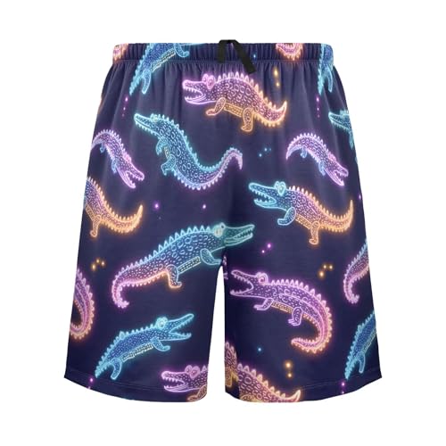 Alligator Neon Pattern Men’s Pajama Shorts Sleep Bottoms Elastic Waist Athletic Shorts Size S-2XL2