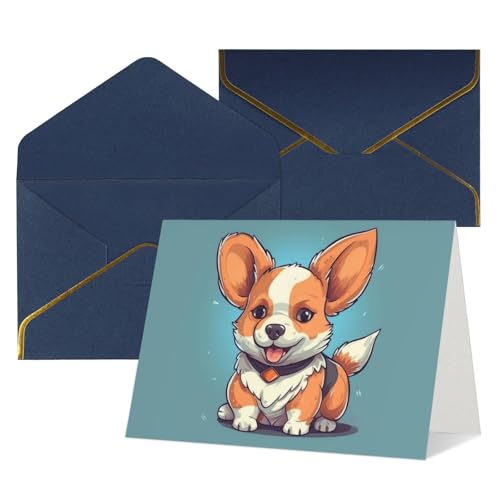 LHDGBWC Thinking of You カード 封筒付き 空白のグリーティングカード 4x6 ノートカード Happy Birthdayカード あらゆる機会のグリーティングカード 結婚式用 サンキューカード かわいいコーギー 漫画 ベビーシャワーカ