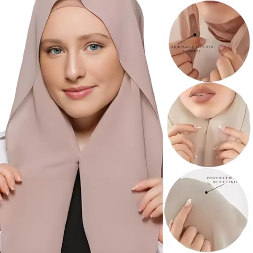 Instant Chiffon Hijab with Bulit-in Magnets Buckle for Women Muslim Hijab Shawl Headwrap with Undercap3