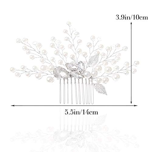Unicra Pearl Wedding Hair Comb Crystal Bridal Hair Accessories for Brides and Bridesmaids (Gold) - Thumbnail 5