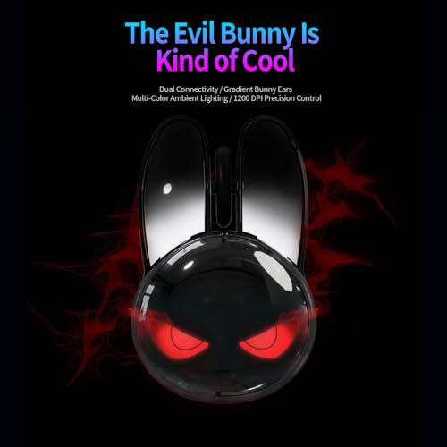 Image of KNOWSQT Wireless Mouse Black Bunny, Bluetooth 2.4G RGB Breathing Light Eyes Rechargeable Silent Mice, Ergonomic Portable Mouse for Laptop Windows PC Computer Desktop Gaming