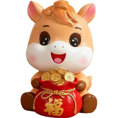 Lipfer Tirelire en Forme De Cheval De Dessin Animé, Incassable, Symbole De L'année Chinoise du Cheval, Décoration De Bureau pour Le Nouvel an Chinois Les...