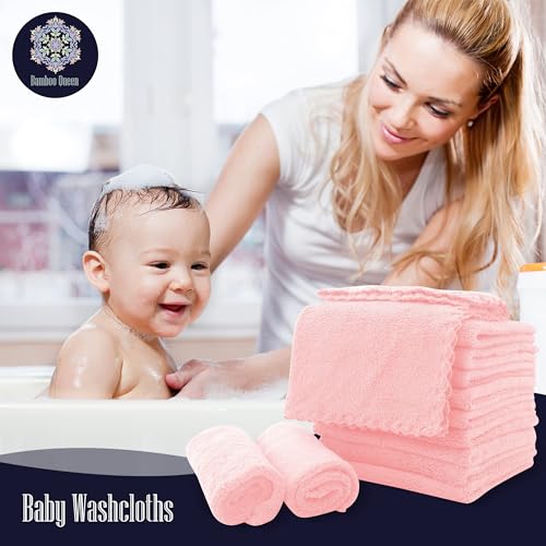 Image of 32 Pack Baby Washcloths - Luxury Coral Fleece - Extra Absorbent and Soft Wash Clothes for Newborns, Infants and Toddlers - Suitable for Sensitive Skin and New Born - Baby Shower - Pink, 10x10 Inch