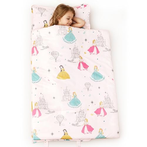 Image of PHF Soft Toddler Nap Mat with Removable Pillow, Rollup Design Kids Sleeping Mat, Slumber Bags for Girls, 55 inchx23 inch Toddler Sleeping Bag for Daycare Preschool Travel Camping, Princesses