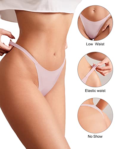 Image of DEANGELMON Seamless G-string Thongs for Women - No Show Thong Underwear Low Rise Stretch Panties Workout Pack