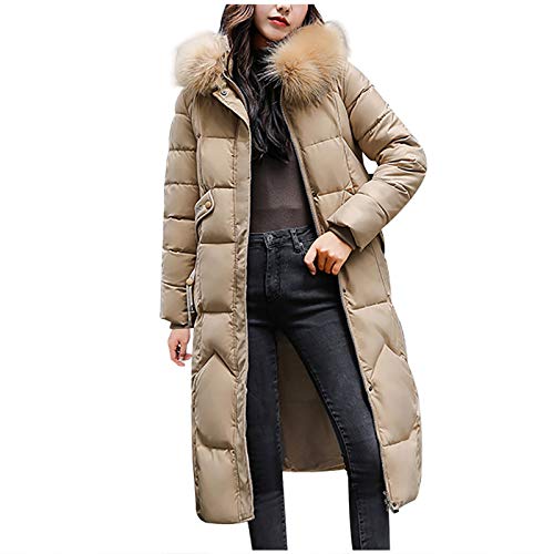 Manteau long femme kaki 3XL avec capuche fourrure pour affronter le grand froid