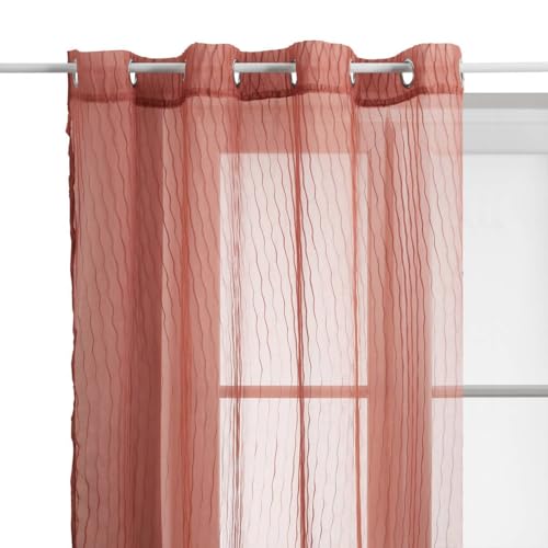Atmosphera - Voilage Mila Rayures texturées140x240cm Terracotta