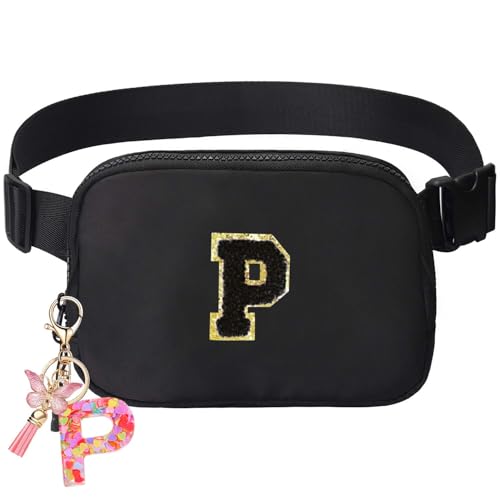 Image of Belt Bag for Girls Gifts - Birthday Gifts for Teenager, Personalized Gifts for Mom Freind Sister Teacher, Graduation GiftsInitial Crossbody Bag Belt Bag for Women Black P