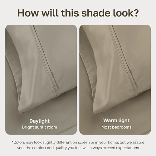 Image of California Design Den King Size Pillowcase Set - 400 Thread Count, 100% Cotton Sateen, Set of 2 Pillow Covers, Soft and Breathable - Taupe