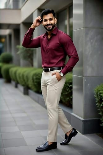 Image of Men's Formal Shirt and Trouser Combo Set | Slim Fit Stylish Office Wear | Premium Cotton Blend Shirt Pant Set for Men | Top & Bottom Clothing Set