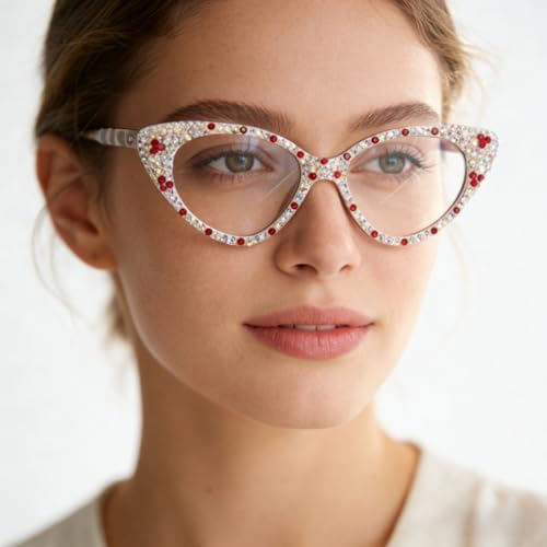 Image of ICARA Bling Rhinestone Cat Eye Reading Glasses for Women - Blue Light Blocking Computer Readers Lightweight TR90 Frame