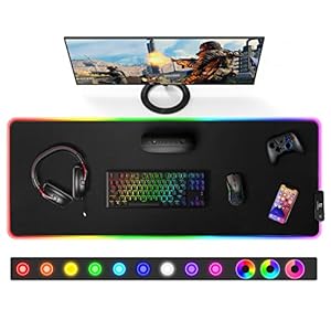 Gimars Gaming Mouse Pad RGB, Large Mousepad with 12 LED Light Modes, XXL 800x300mm Mouse Pad with Premium Surface, 5mm Thickened Mat, Keyboard and Mouse Pad for Desk, Gaming, Office PC