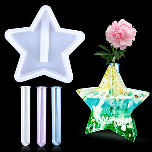Zayookey Pflanzgefäß Epoxidharz Silikonform Blumenvase Gießformen Vermehrungsstation DIY Harz Formen mit 3 Reagenzgläsern Vase Resin Mold für Hydroponik Pflanzen Stecklinge Blumenhalter Cover